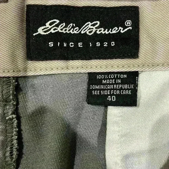 Eddie Bauer distressed twill army green shorts. - Picture 7 of 9
